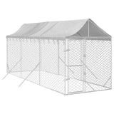 NNEVL Outdoor Dog Kennel with Roof Silver 2x6x2.5 m Galvanised Steel
