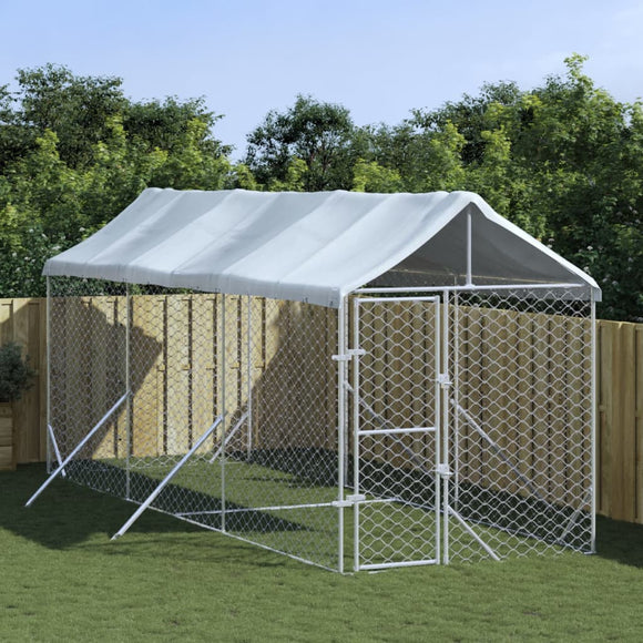 NNEVL Outdoor Dog Kennel with Roof Silver 2x6x2.5 m Galvanised Steel