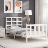 NNEVL Bed Frame with Headboard White 92x187 cm Single Solid Wood
