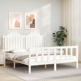 NNEVL Bed Frame with Headboard White 153x203 cm Queen Solid Wood