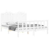 NNEVL Bed Frame with Headboard White 153x203 cm Queen Solid Wood