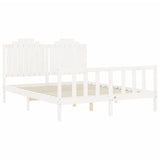 NNEVL Bed Frame with Headboard White 153x203 cm Queen Solid Wood