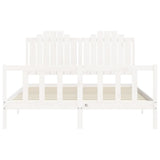 NNEVL Bed Frame with Headboard White 153x203 cm Queen Solid Wood