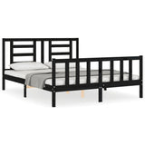 NNEVL Bed Frame with Headboard Black 153x203 cm Queen Solid Wood