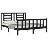 NNEVL Bed Frame with Headboard Black 153x203 cm Queen Solid Wood