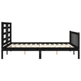 NNEVL Bed Frame with Headboard Black 153x203 cm Queen Solid Wood