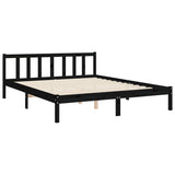 NNEVL Bed Frame with Headboard Black 153x203 cm Queen Solid Wood