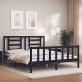 NNEVL Bed Frame with Headboard Black 153x203 cm Queen Solid Wood