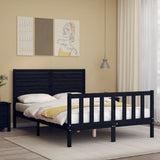 NNEVL Bed Frame with Headboard Black 137x187 cm Double Solid Wood