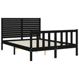 NNEVL Bed Frame with Headboard Black 137x187 cm Double Solid Wood