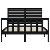 NNEVL Bed Frame with Headboard Black 137x187 cm Double Solid Wood