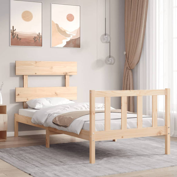 NNEVL Bed Frame with Headboard 92x187 cm Single Solid Wood