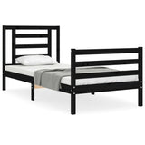 NNEVL Bed Frame with Headboard Black 92x187 cm Single Solid Wood