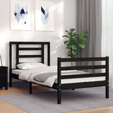 NNEVL Bed Frame with Headboard Black 92x187 cm Single Solid Wood
