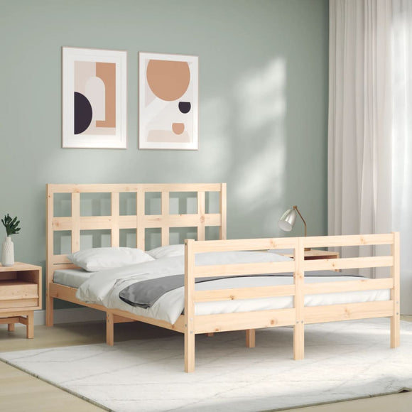 NNEVL Bed Frame with Headboard 137x187 cm Double Solid Wood