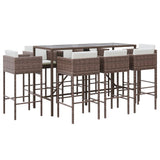 NNEVL 9 Piece Garden Bar Set with Cushions Brown Poly Rattan