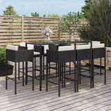NNEVL 9 Piece Garden Bar Set with Cushions Black Poly Rattan