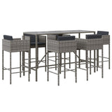 NNEVL 7 Piece Garden Bar Set with Cushions Grey Poly Rattan