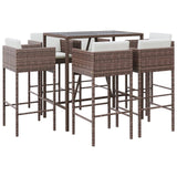NNEVL 7 Piece Garden Bar Set with Cushions Brown Poly Rattan