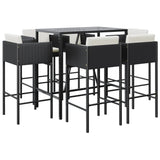 NNEVL 7 Piece Garden Bar Set with Cushions Black Poly Rattan