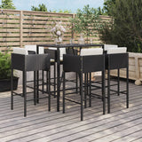NNEVL 7 Piece Garden Bar Set with Cushions Black Poly Rattan