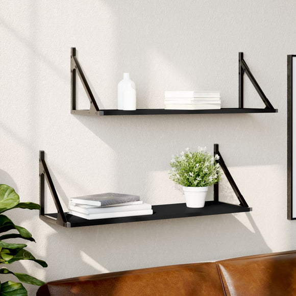 NNEVL Wall Shelves 2 pcs Black 80x25x25.5 cm Engineered Wood