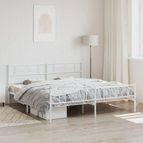 NNEVL Metal Bed Frame with Headboard and Footboard White 183x203 cm King Size