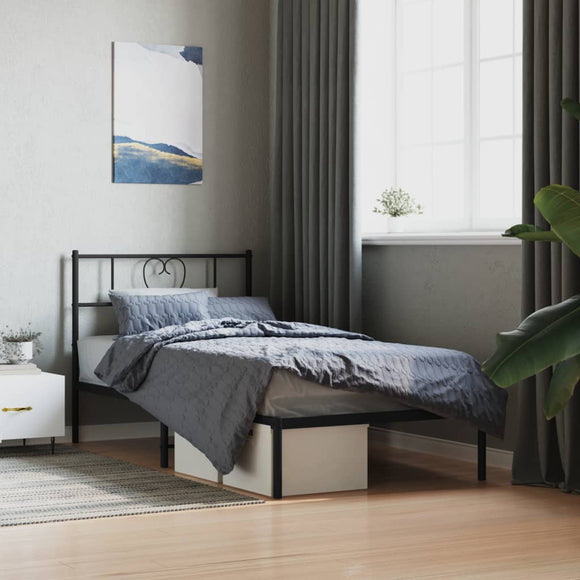 NNEVL Metal Bed Frame with Headboard Black 90x190 cm