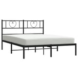 NNEVL Metal Bed Frame with Headboard Black 135x190 cm