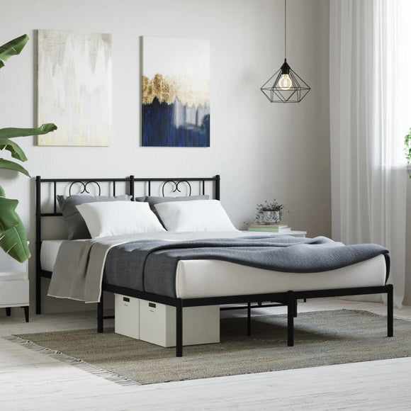 NNEVL Metal Bed Frame with Headboard Black 135x190 cm