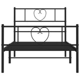 NNEVL Metal Bed Frame with Headboard and Footboard Black 107x203 cm