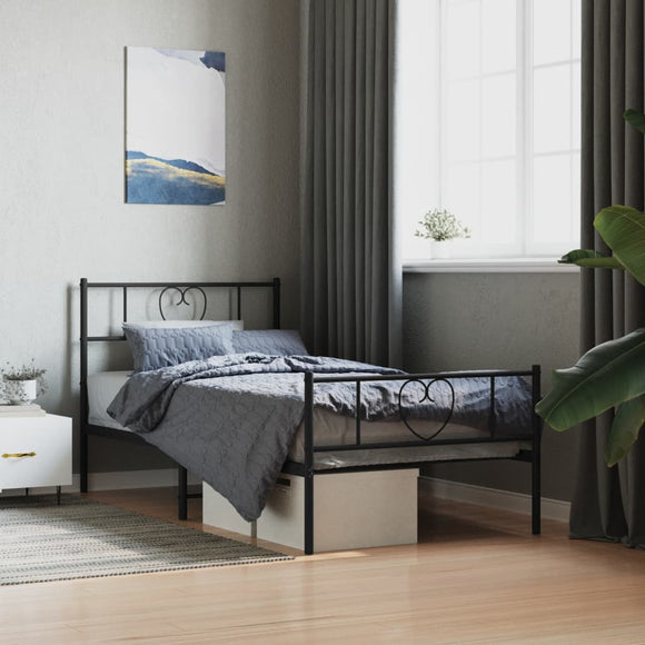 NNEVL Metal Bed Frame with Headboard and Footboard Black 107x203 cm