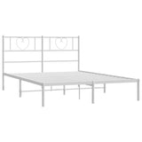 NNEVL Metal Bed Frame with Headboard White 135x190 cm