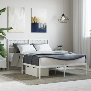NNEVL Metal Bed Frame with Headboard White 135x190 cm