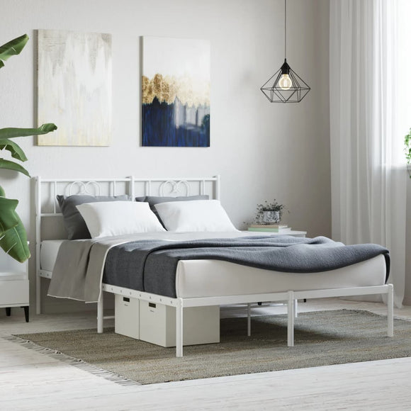 NNEVL Metal Bed Frame with Headboard White 135x190 cm