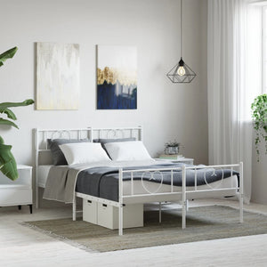 NNEVL Metal Bed Frame with Headboard and Footboard White 150x200 cm