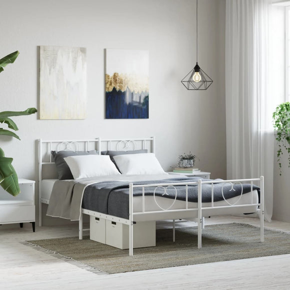 NNEVL Metal Bed Frame with Headboard and Footboard White 150x200 cm