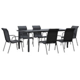 NNEVL 7 Piece Garden Dining Set Black Steel and Textilene