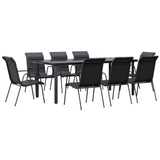 NNEVL 9 Piece Garden Dining Set Black Steel and Textilene
