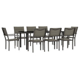 NNEVL 5 Piece Garden Dining Set Black Steel and Textilene
