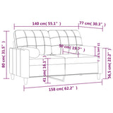 NNEVL 2-Seater Sofa with Throw Pillows Light Grey 140 cm Fabric