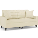 NNEVL 2-Seater Sofa with Throw Pillows Cream 140 cm Faux Leather