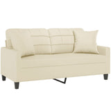 NNEVL 2-Seater Sofa with Throw Pillows Cream 140 cm Faux Leather