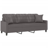 NNEVL 3-Seater Sofa with Throw Pillows Grey 180 cm Faux Leather