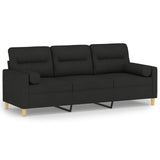 NNEVL 3-Seater Sofa with Throw Pillows Black 180 cm Fabric