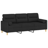NNEVL 3-Seater Sofa with Throw Pillows Black 180 cm Fabric