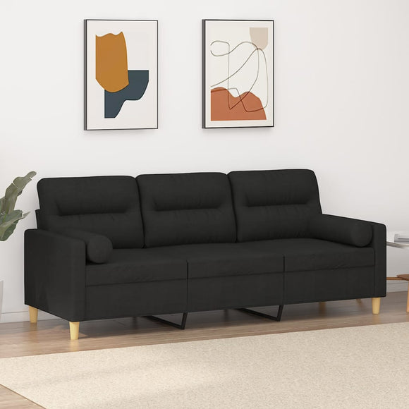 NNEVL 3-Seater Sofa with Throw Pillows Black 180 cm Fabric