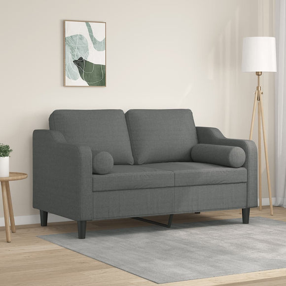NNEVL 2-Seater Sofa with Throw Pillows Dark Grey 120 cm Fabric