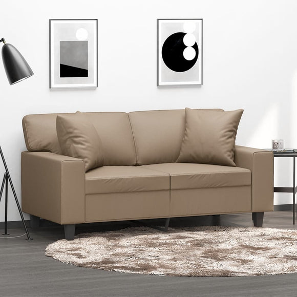 NNEVL 2-Seater Sofa with Throw Pillows Cappuccino 120 cm Faux Leather