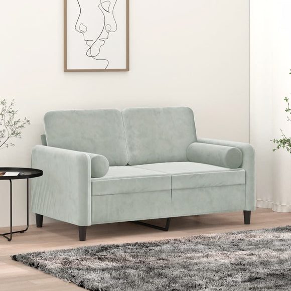 NNEVL 2-Seater Sofa with Throw Pillows Light Grey 120 cm Velvet